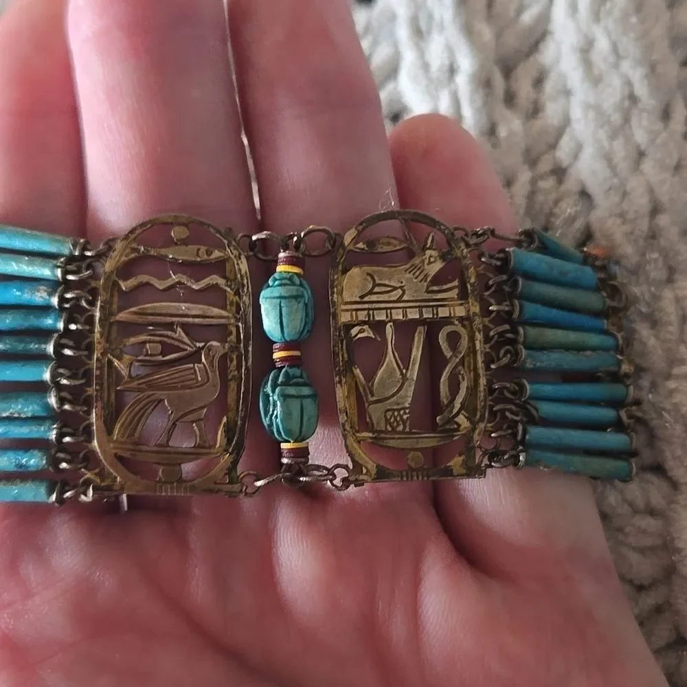 Egyptian Revival Faience Bracelet Vintage 30/40s - Picture 2 of 16